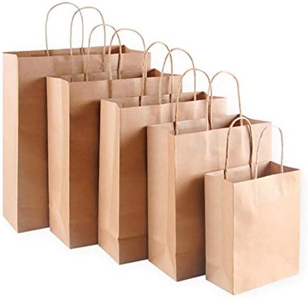 Sturdy Storage Box 10pcs Kraft Paper Bag with Handles Wood Color Packing Gift Bags for Store Clothes Wedding Christmas Party Supplies Handbags for Christmas, Halloween, Graduations, Weddings