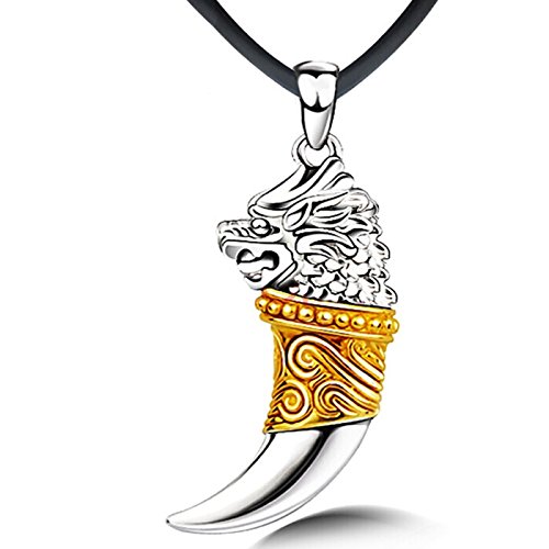 Fashion HW - Collana con ciondolo a forma di testa di drago in argento Sterling 925 placcato oro vero 18 carati, con due catene e Argento, colore: Oro 1., cod. One line100 Dragon