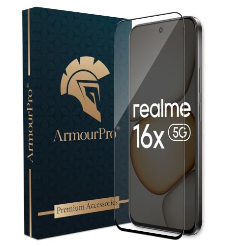 Image of ArmourPro Tempered Glass for Realme 16x - 9H Screen Protector with Black Border, Anti Scratch, Edge-to-Edge Coverage, HD Clarity, Smooth Touch, Case Friendly | Black