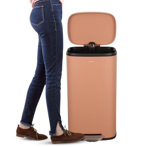 Image of happimess Curtis 8 Gal Step Trash Can Soft Close 25 inch, Clay Rose