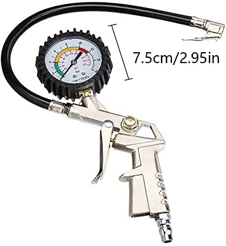 Image of Tire Inflator with Pressure Gauge 220-PSI 15 BAR Tyre Pressure GaugeAir Chack with Rubber Hose and Quick Connect (Air Pressure Guage)