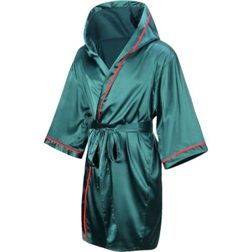 Vobumix Robe De Boxe avec Capuche, en Satin De Soie pour Arts Martiaux, Compétition De Kickboxing, Robe D'entraînement en Coton, Costume Léger pour Muay...