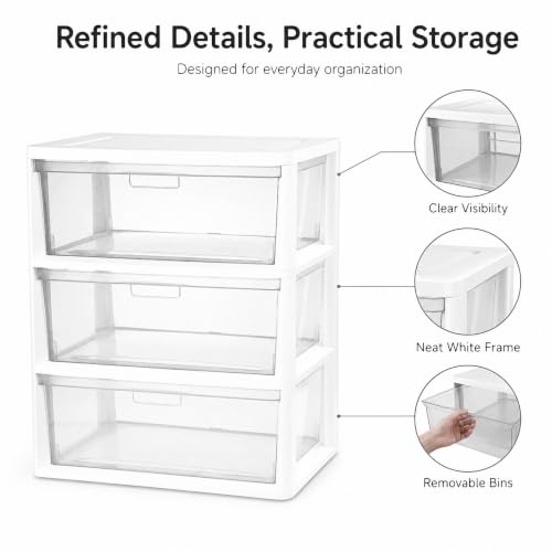 3-Drawer-Plastic-Storage-Tower-Wide-Organizer-for-Closet-Bedroom-White-Stackable-wide-drawers-for-clothes-toys-and-crafts-Durable-see-through-plastic-provides-quick-visibility