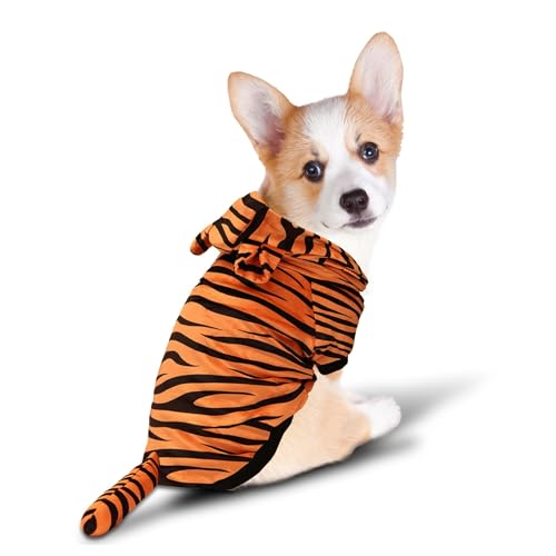 DELIFUR Dog Tiger Costume - Dog Funny Hooded Halloween Cosplay Funny Costume for Small Medium Dogs Pet Special Events Photo Props Accessories (Yellow, Small) - image 2