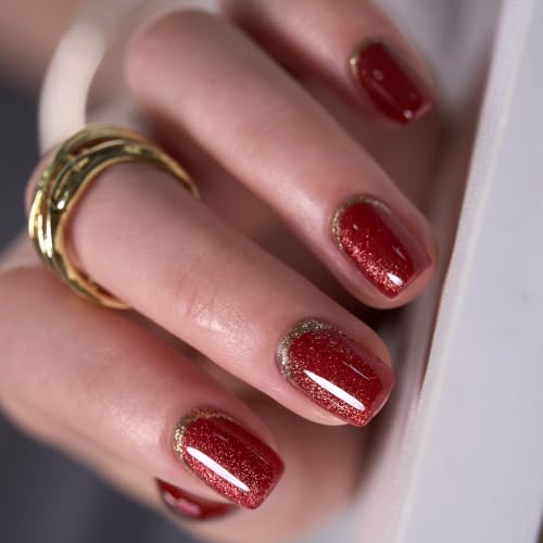 Image of CurvLife Soft Gel Squoval Press-On Nails Short, Reusable Fake Nails with Glue & Adhesive Tabs, 30PCS Salon-Quality Stick-On Nails for At-Home Manicure (Amber Dusk)
