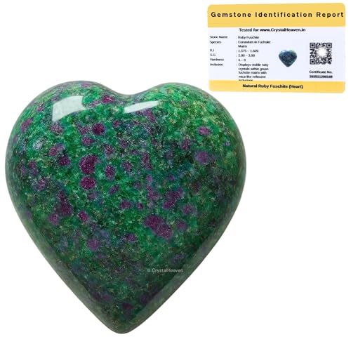 Image of Certified Ruby Fuchsite Crystal Heart Palm Pebbles Stones for Anxiety Stress Relief Massage - AAA Grade Original Healing Gemstone Agate Heart Palm Stone for Yoga Meditation Spiritual