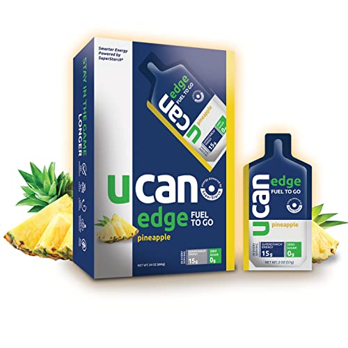UCAN Edge Energy Gel Shots, Pineapple (12, 2 Ounce Packets) Preworkout for Running, Training, Fitness, Cycling, Crossfit | Sugar-Free, Vegan, & Keto Friendly Energy Supplement