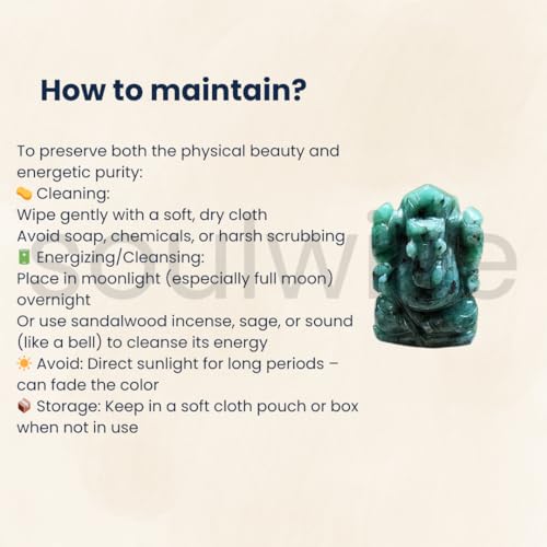 Image of SOULWISE Natural Emerald Gemstone Lord Ganesha Idol Hand Carved Crystal Ganesh Murti for Home Temple Vastu Spiritual Decor Meditation Altar Ganpati Statue Gift