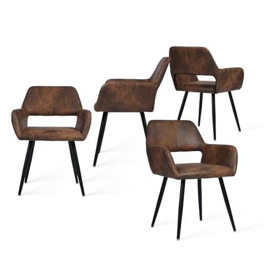 MEUBLE COSY Juego de 4 Sillas de Comedor Vintage Retro Sillón Tapizado en Gamuza con Reposabrazos Patas Metálicas para Cocina Salón