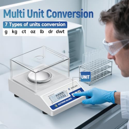 Image of Lab Scale 0.001g Accuracy 500g Digital Milligram Scale Lab Analytical Balances with Windshield RS232 Port 200g Calibration Weight Precision Scale Electronic Scale for Power Jewelry Gold Silver