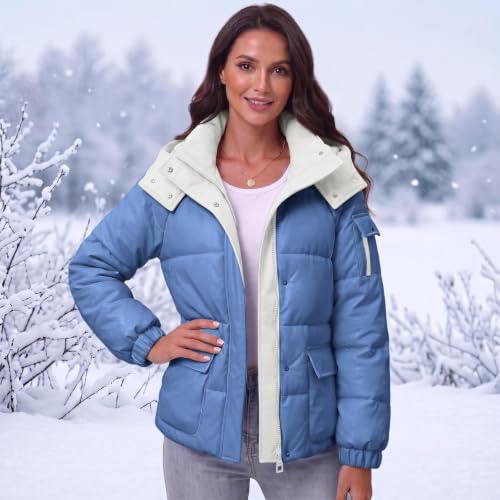 Women's Cropped Puffer Jackets Winter Stand Collar Insulated Hooded Coats - image 3