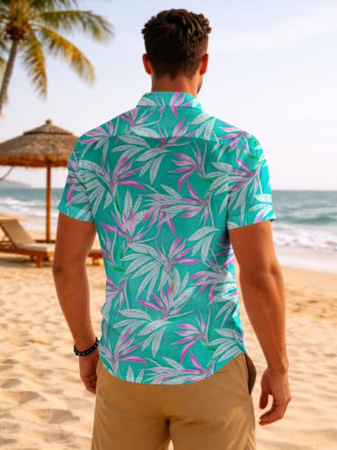 Image of Yoimira Hawaiian Shirts for Men, Print Mens Casual Short Sleeve Button Down Shirts Floral Aloha Beach Shirt