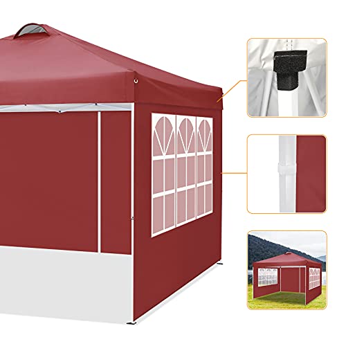 Image of COBIZI 10x10ft Pop Up Canopy Tent, Folding Garden Gazebo with 4 Sidewalls, Heavy Duty Powder-Coated Steel Frame, Waterproof Marquee for Garden, Camping, Beach and Outdoor Events, Red