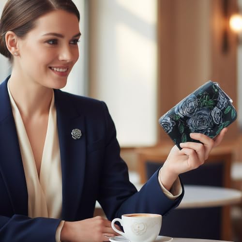 Image of CONISY Small Leather Womens Credit Card Holder Wallet with RFID Blocking(Silver Rose)
