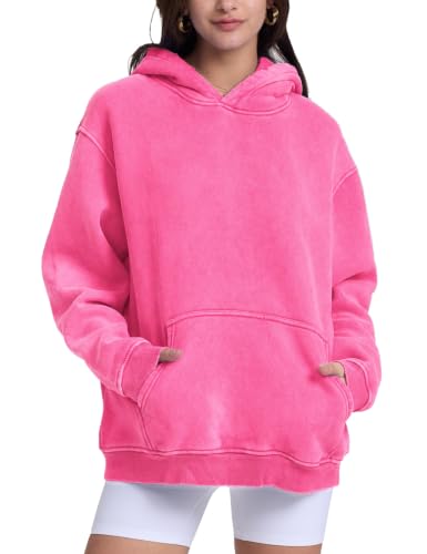 Image of FAIABLE Womens Oversized Acid Wash Hoodie Unisex Heavyweight Fleece Cotton Hoodies Vintage Washed Sweatshirt for Women