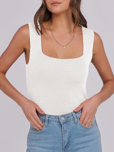 ANRABESS Tank Tops for Women 2025 Summer Square Neck Rib Knit Sleeveless Basic Slim Fit Shirts Casual Top Trendy Outfits2