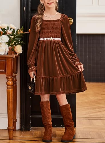 blibean Tween Girls Velvet Dresses Semi Formal Party Outfits with Pockets 6-15 Years4