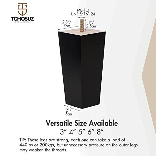 TCHOSUZ 8 Inch / 20cm Wooden Furniture Legs, Set of 4 Solid Wood Mid-Century Modern Pyramid Replacement Feet - Image 4