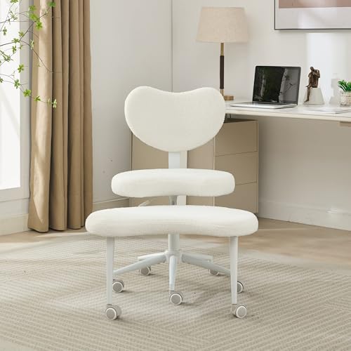 Image of Ergonomic Cross Legged Office Chair with Wheels, ADHD Chair for Adults, Meditation Chair, Yoga Office Chair, Comfortable Back Support, Height Adjustable,Small Spaces,Teddy Fleece-Ivory