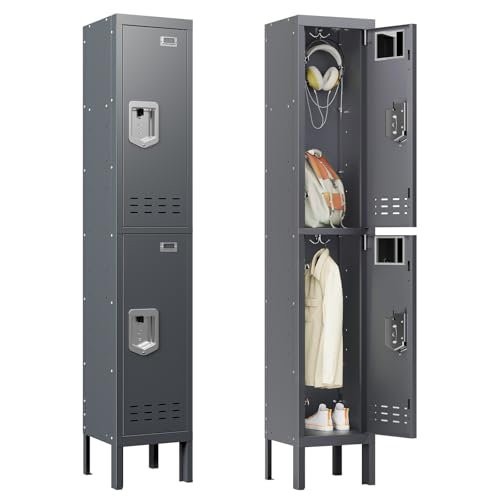 Image of BUTISOW Metal Lockers - 66 inch Height Steel Lockers for Employees with 2 Door Storage Locker with Card Slot for Employees Gym School Home Office Garage - Assembly Required