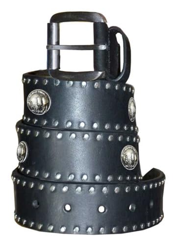 Derringer Men's Premium Leather Belt with Buffalo Nickel Snaps, Solid Black