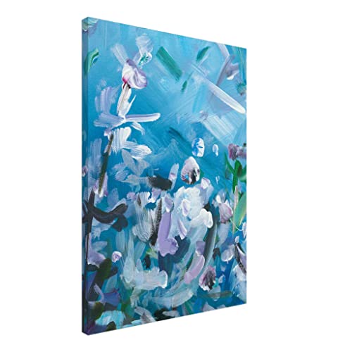 Art mural abstrait bleu turquoise : décoration murale et toile encadrée 50x70
