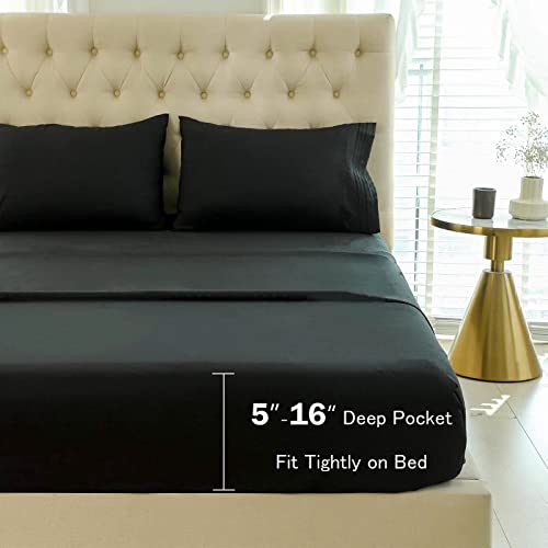 Dstense Full Size Bedding Sheet Set Hotel Silky Soft Elegant Comfort Luxurious Comforterble Cool 4 Piece Bed Set Wrinkle Fade Stain Resistant Snug Fit Crisp Bedsheet Set & Pillowcases Black #TOP1