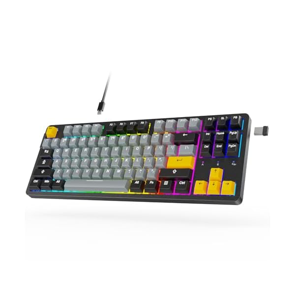 ARZOPA Wireless Mechanical Gaming Keyboard, 87 Keys RGB Backlit Gasket Mount PC Gaming Keyboard, Compact Hot-Swappable Mechanical Keyboard, Sound Absorbing Pads, Custom Switch-K87
