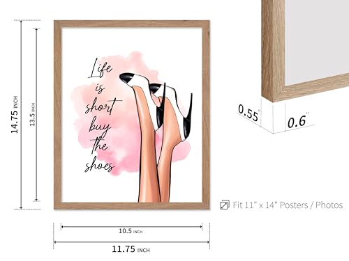 Image of Poster Master Life is Short Buy The Shoes Poster - Fashion Print - Trendy Art - Modern Art - Gift for Her & Fashionista - Luxury Haute Couture Decor for Bedroom or Girls Room, 11x14 Beige Framed