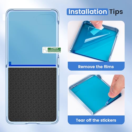 Image of Ruky for Z Flip 7 Slim Case with Built-in Back Screen Protector, Blue | Support Wireless Charging Hard PC Ultra-Thin Full Body Protective Phone Cover for Galaxy Z Flip 7, Blue