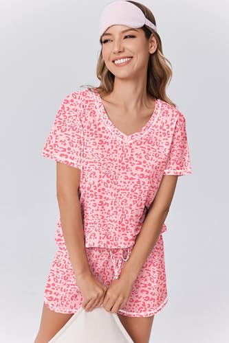 Image of Ekouaer Womens Pajamas Sets Soft 95% Cotton Pjs Short Sleeve Lounge Sets | Comfy Sleepwear Sets with pockets, ideal for Home, Mom, Party, Gifts, Daily Wear