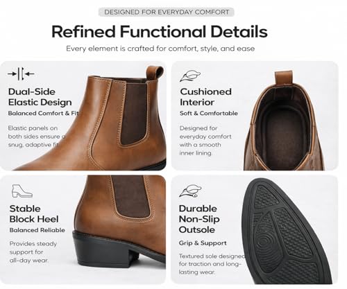 Image of Kraasa Men's Synthetic Leather Chelsea Boots - Slip-On Ankle Boots with Elastic Side Panels & Low Heel, Formal Casual Wear