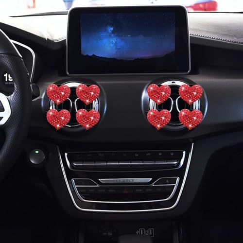 Image of 4 PCS Bling Car Air Conditioner Air Outlet Decoration, Diamond Studded Shiny Heart-Shaped Clip, Cute Charm Interior Aesthetic Ornaments for Women, Universal Car Interior Accessories (Red)