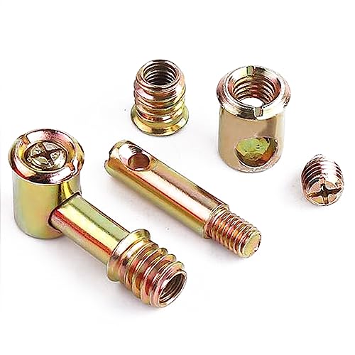 Image of WANLIAN Furniture Wardrobe Four-in-one Connectors Fittings, Bolts,Hole hammer inner teeth for The connection of beds, sofas and solid wood furniture (M8x42mm, 4 in 1 Furniture Connecting Fittings)