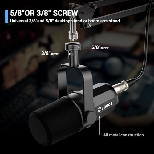 Image of FDUCE SL40X XLR Dynamic Microphone kit for Vocal Recording, Podcasting, Gaming, Live Streaming&Broadcasting, All Metal Cardioid Mic, Voice-Isolating Technology -Black(Mic Boom kit)