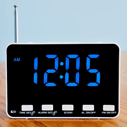 Bejamy Fm Radio Alarm Clock,12/24 Hour Alarm Clock With Radio & Snooze Function (White Frame&Blue Display) #TOP3