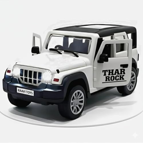 Image of Thar Roxx 1:32 Scale DieCast Metal Pull Back Action Openable Doors 4x4 Thar Premium Car Toy with Lights and Music for Kids,Gift 2+yrs Girls & Boys (Thar 1:32 Scale White)