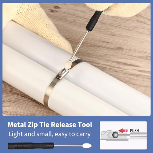 Metal Zip Ties Tool, Stainless Steel Zip Tie Gun with Built-in Cutter, Adjustable Fastening Cutting Zip Tie Tool with 100pcs 11.8in Self-Locking Stainless Steel Zip Ties, Zip Tie Organizer and Gloves - Thumbnail 3