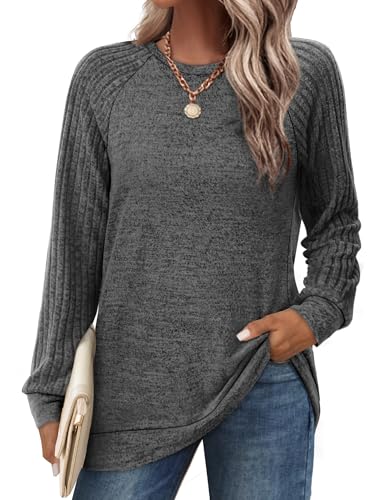 Image of Saloogoe Tunic Sweatshirts for Women Crewneck Lightweight Sweaters Raglan Long Sleeve Shirts Fall Fashion Tops 2026