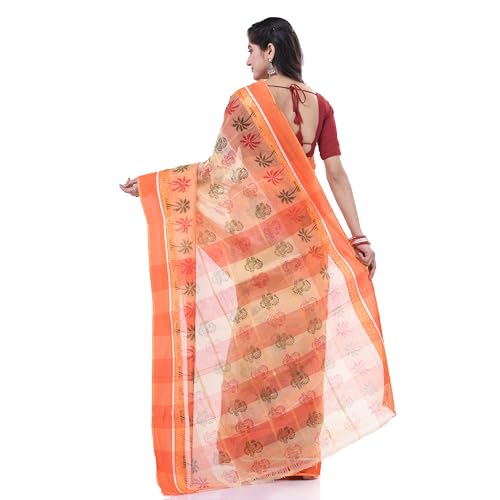 Image of dB DESH BIDESH Women`s Bengal Tant Tree Print Design Pure Handloom Cotton Saree Without Blouse Piece