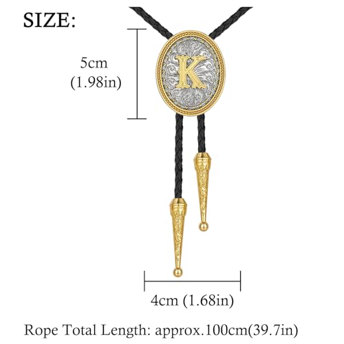 Image of HUABOLA CALYN Bolo tie for Men, Western Cowboy Golden Alphabet Initial Letter ABCDJMR to Y Costume Bolo ties Neckties