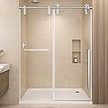 44-48" W x 76" H Frameless Shower Glass Door, Sliding Shower Door for Bathroom, 5/16"(8mm) Tempered Glass Shower Doors for Walk in Shower with Explosion-Proof Film, Brushed Nickel,Easy to Clean