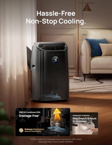 Image of DREO Portable Air Conditioner 516S, 14000 BTU ASHRAE (10000 BTU DOE) Smart AC Unit for Bedroom with Drainage-free Cooling, Fan&Dehumidifier 3 in 1, APP /Voice /Remote, Quiet Standing AC for Room Indoors