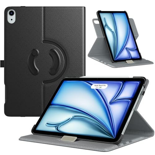 TiMOVO Hülle für iPad Air 11 Zoll M3/M2 (2025/2024), iPad Air 5./4. Generation 2022/2020 10,9 Zoll, 90 Grad Drehbare Ständer Hülle mit Auto Aufwach/Schlaf, Schwarz