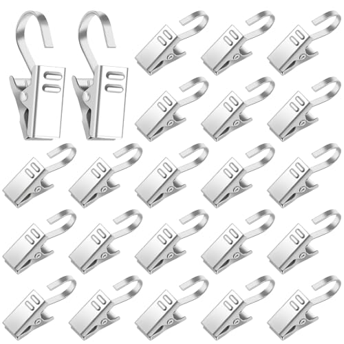 Votoko 100 Stück Metall Clips Haken, Gardinenhaken Metall, Gardinenklammern, Gardinen Klammern Vorhang Clips mit Haken, Edelstahl Vorhang Klammern für Vorhänge, Fotos, Aufhängen von Duschvorhängen