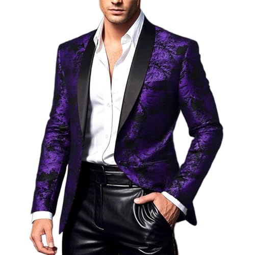 Cambkatl Men's Slim Fit Paisley Blazers Vintage One Button Tuxedo Suit Jackets Casual Sports Coat for Wedding Dinner Party