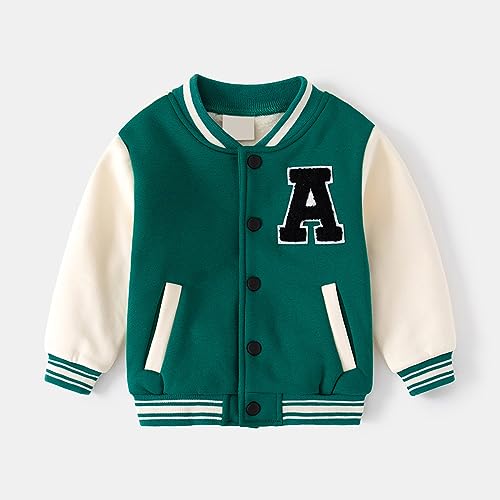 Kids Boys Fall Winter Padded Letter Printed Standing Collar Long Sleeve Button Jackets Girls Baseball Outerwear2