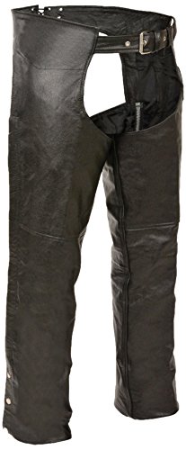 Event Biker Leather Basic Plain Lined Chaps (Black, Large)