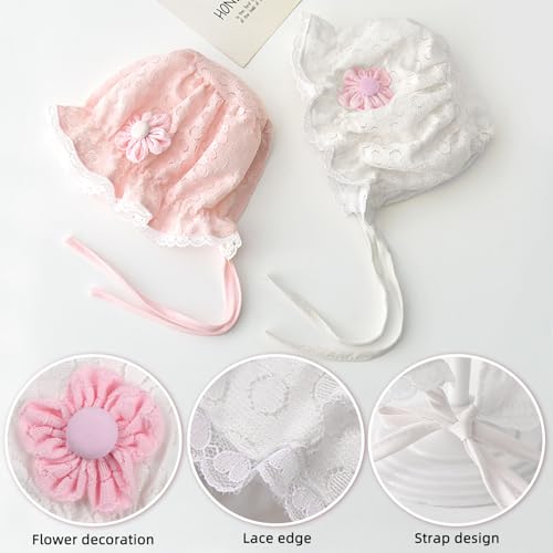 Baby Girl Bonnet Lace Brimmed Baby Hats Lovely Bonnet with Flowers Lacy Beanie Cap for Infant Newborn Toddler3