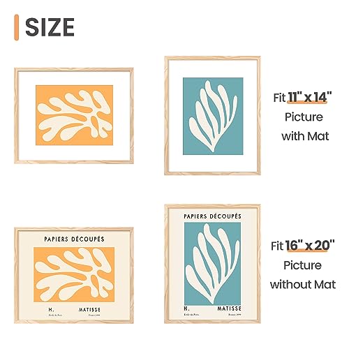Image of upsimples 16x20 Picture Frame Set of 5, Display Pictures 11x14 with Mat or 16 x 20 Without, Wall Gallery Poster Frames, Natural